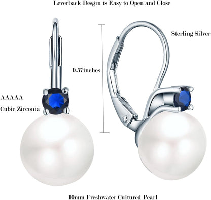 925 Sterling Silver Cubic Zirconia Freshwater Cultured Pearl Drop & Dangle Leverback Earrings