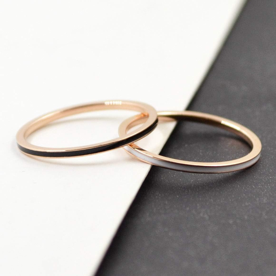 Women'S Stainless Steel 1MM Thin Midi Stacking Ring Enamel Plain Rose Gold Wedding Band Size 3 to 10