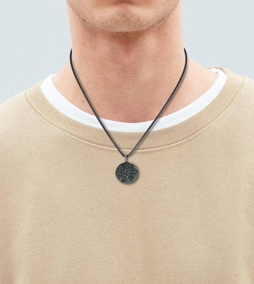 Tree of Life Necklace Black Obsidian Necklace, Stainless Steel Necklace/Nylon Cord - WORLD TIME VISITS