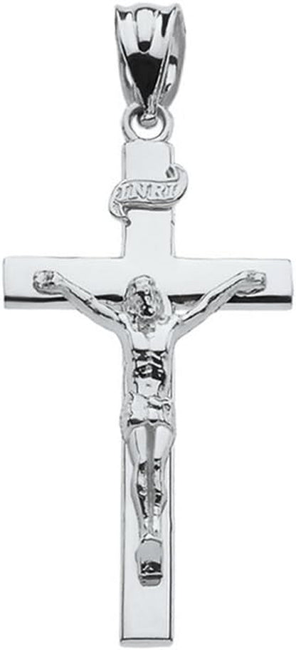 Religious Jewelry .925 Sterling Silver 1-1/4 INRI Crucifix Cross Pendant Charm - WORLD TIME VISITS
