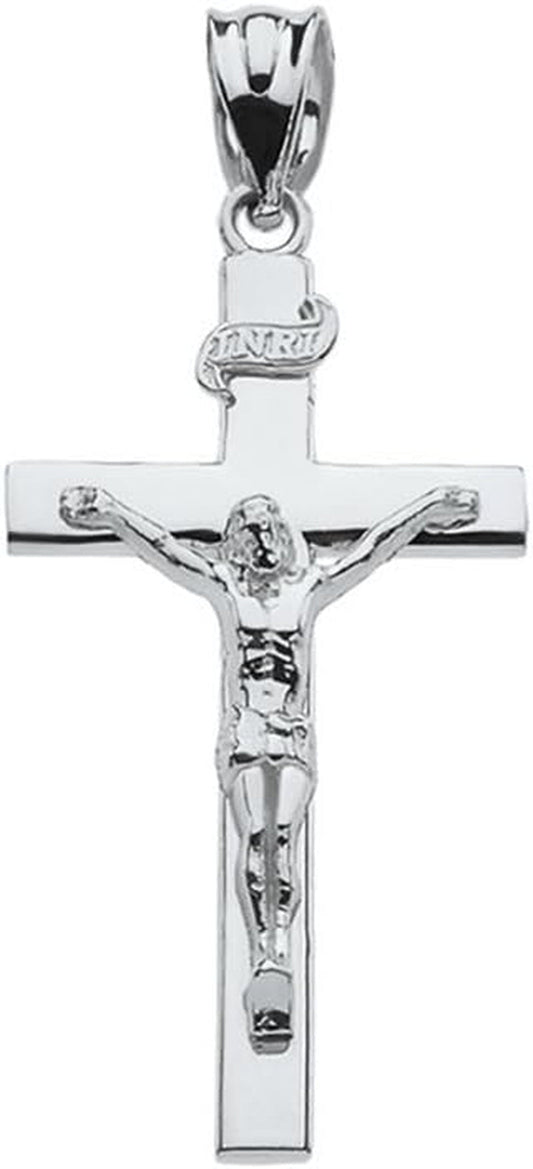 Religious Jewelry .925 Sterling Silver 1-1/4 INRI Crucifix Cross Pendant Charm - WORLD TIME VISITS