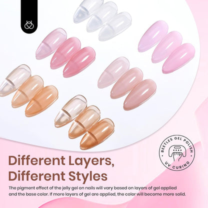 Beetles Jelly Gel Nail Polish Set, 6 Colors Milky White Nude Pink Sheer Brown Gel Polish Kit Nail Concealer Translucent Effect Soak off Uv French Nail Art Gift for Women Ultimate Monochrome Collection