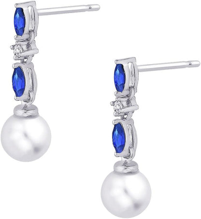 Cultured Freshwater Pearl and 1/20 Ct. Diamond with 1/2 Ct. Sapphire Earrings in 14K White Gold