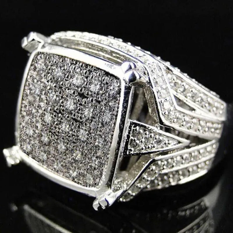 Mens 925 Silver Plated White Zircon Gem Engagement Ring Size 6-11