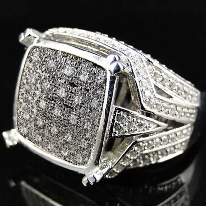 Mens 925 Silver Plated White Zircon Gem Engagement Ring Size 6-11
