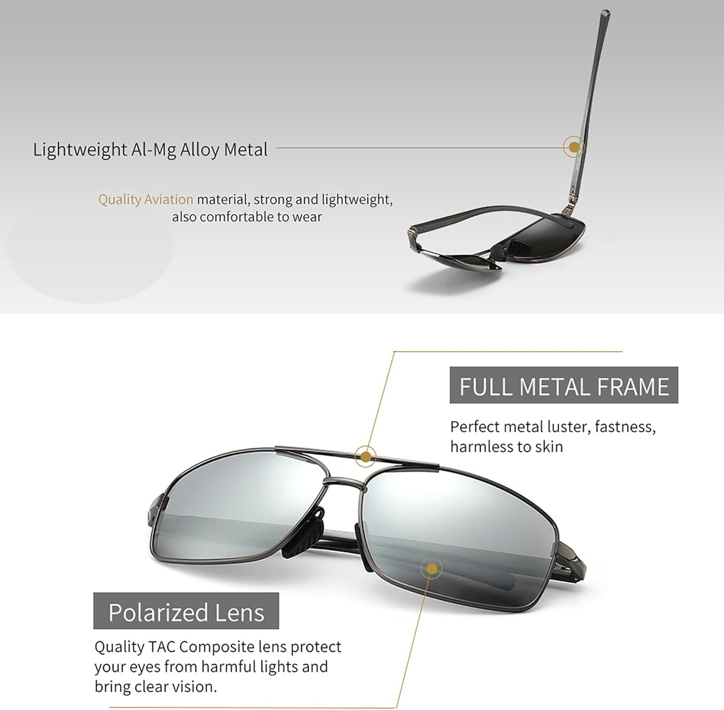 Ultra Lightweight Rectangular Polarized Sunglasses UV400 Protection