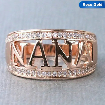 Exquisite Nana Ring Cubic Zirconia Diamond Jewelry Grandmother Birthday Christmas Gift