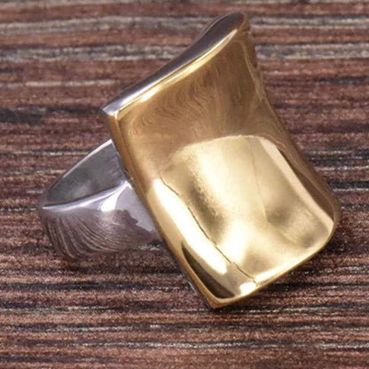 18K Gold Plated Stainless Steel Curved Shape Chunky Style Cocktail Party Wedding Statement Ring