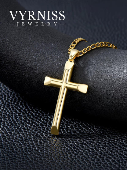 18K Gold Cross Necklace for Men Gold Cross Pendant Minimalist Cross Christian Jewelry Religious Gift