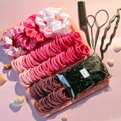 Hair Accessories for Woman Set, 755PCS Seamless Ponytail Holders Variety Hair Scrunchies Hair Bands Scrunchy Hair Ties for Thick and Curly (Rose)