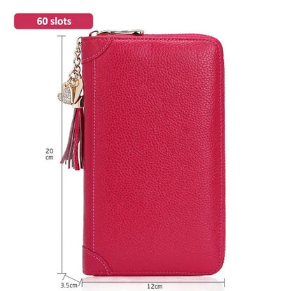20/40/60Bits Leather Multi-Slots Zipper Card Holder Wallet with Tassel Heart Pedant