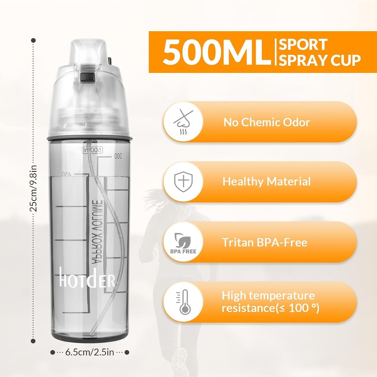 Water Bottle 16 OZ, Tritan Water Bottle with Mister, 2 in 1 Water Spray Bottle Bpa-Free&Leak-Proof, Sports Water Bottle with Flexible Handle for Fitness, Gym, Camping and Outdoors (1 Pack) - WORLD TIME VISITS