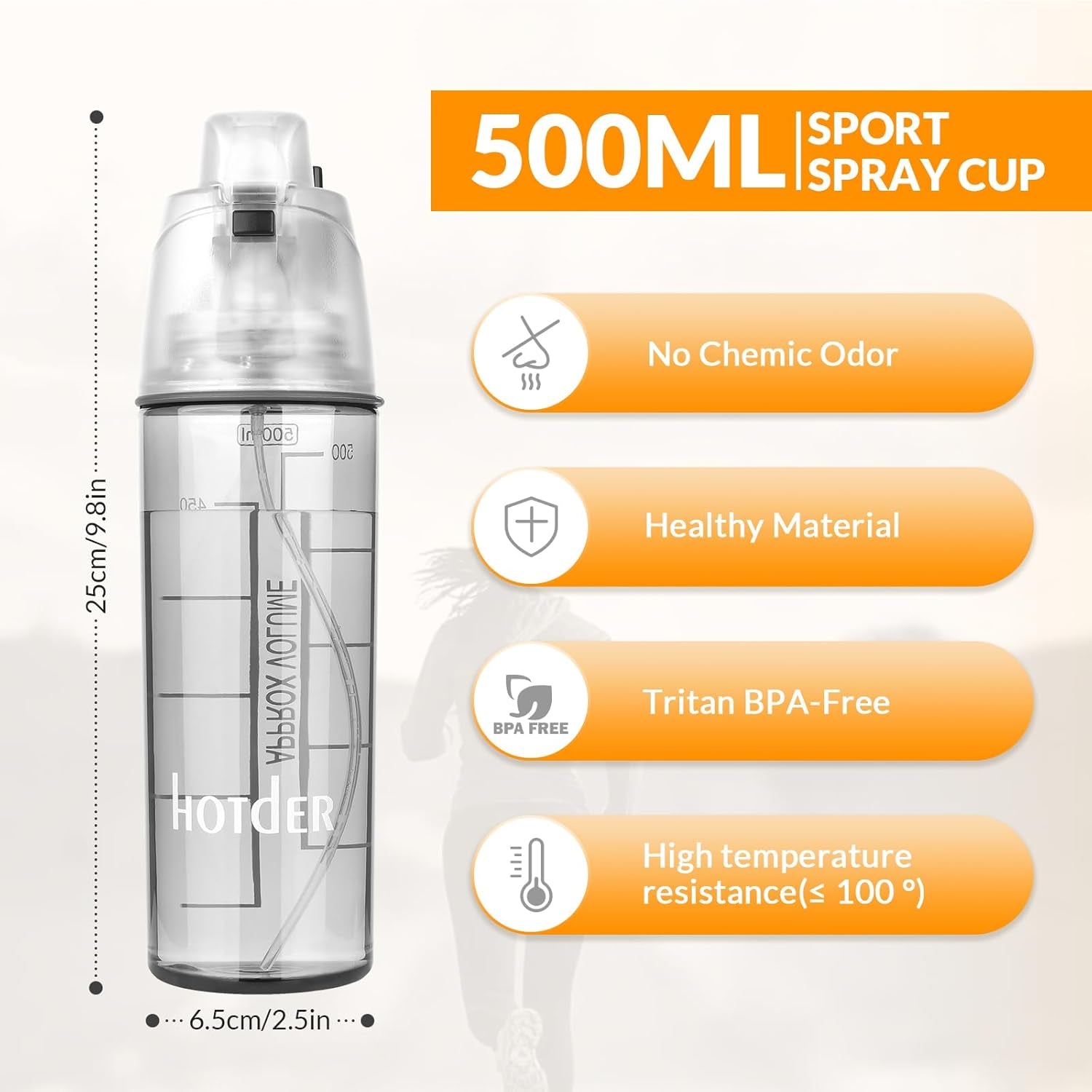 Water Bottle 16 OZ, Tritan Water Bottle with Mister, 2 in 1 Water Spray Bottle Bpa-Free&Leak-Proof, Sports Water Bottle with Flexible Handle for Fitness, Gym, Camping and Outdoors (1 Pack) - WORLD TIME VISITS