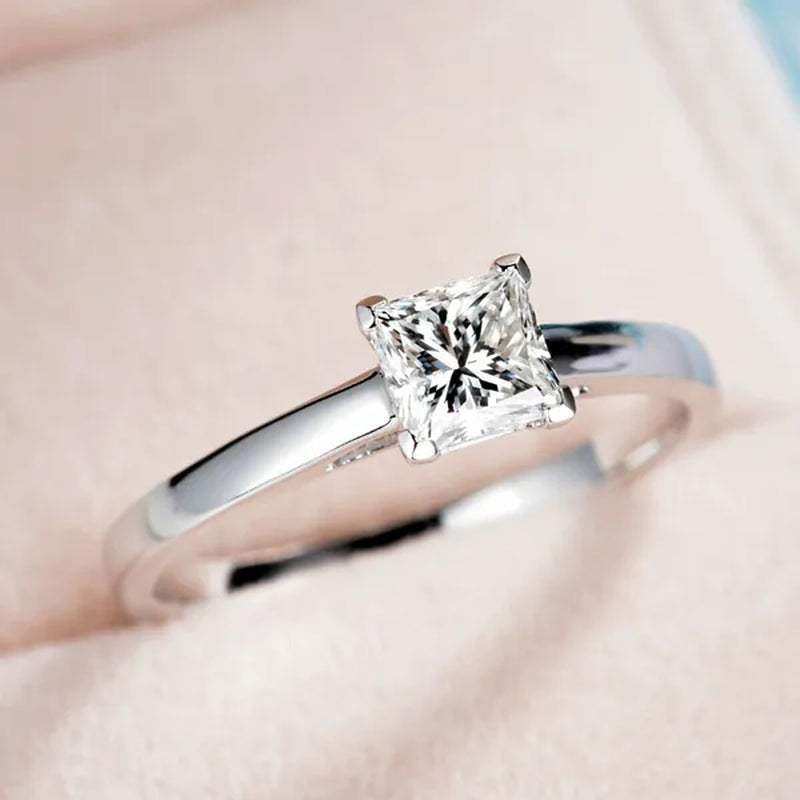 Women Fashion Elegant 925 Sterling Silver Big Cube Diamond Gemstone Rings Wedding Engagement Party Ring Jewelry