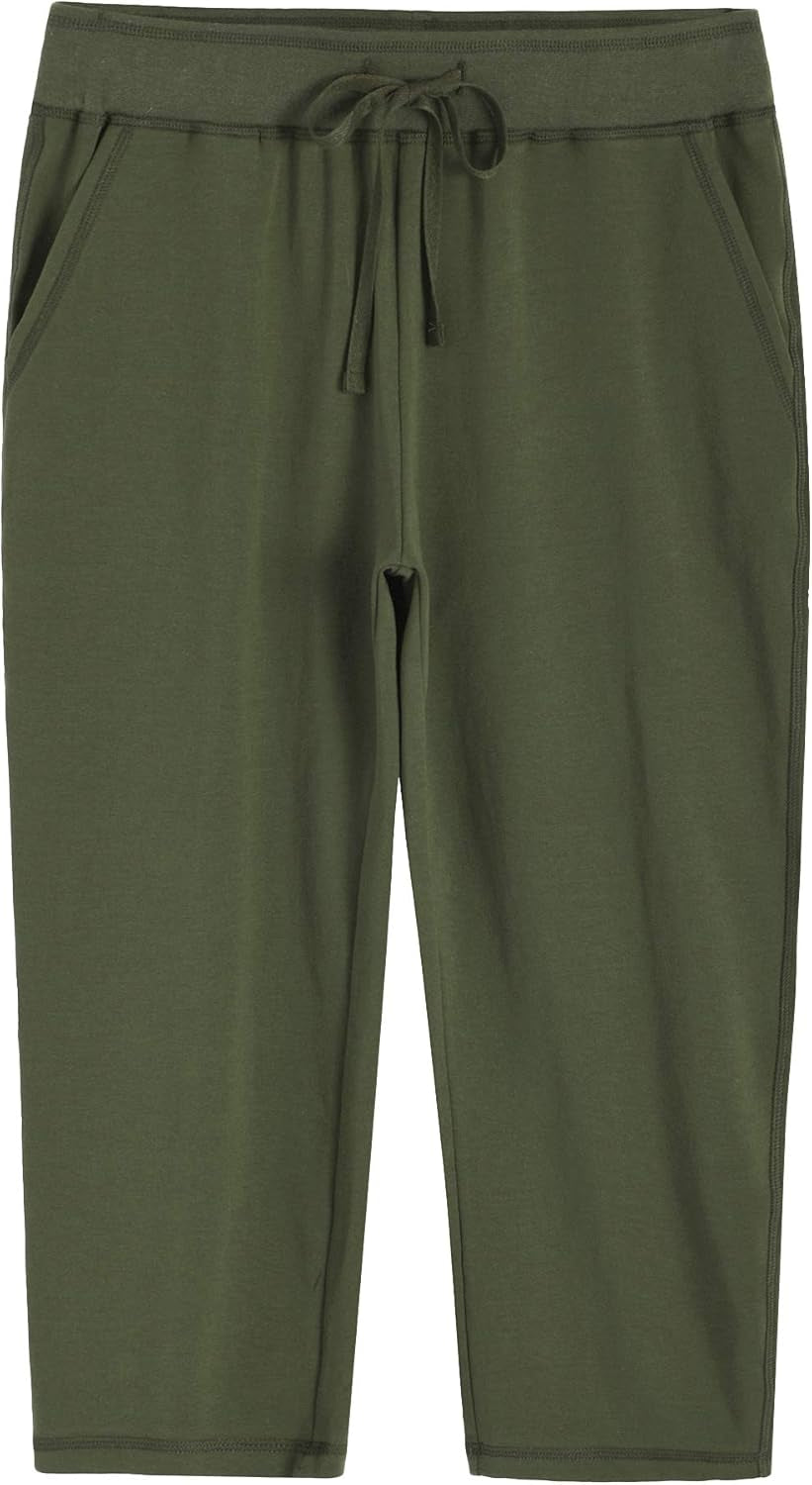 Women'S Knit Sweatpants Capri Pants with Pockets - WORLD TIME VISITS
