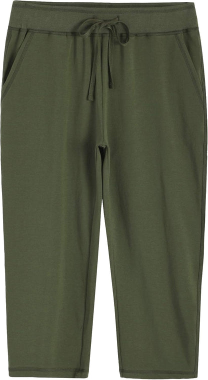 Women'S Knit Sweatpants Capri Pants with Pockets - WORLD TIME VISITS
