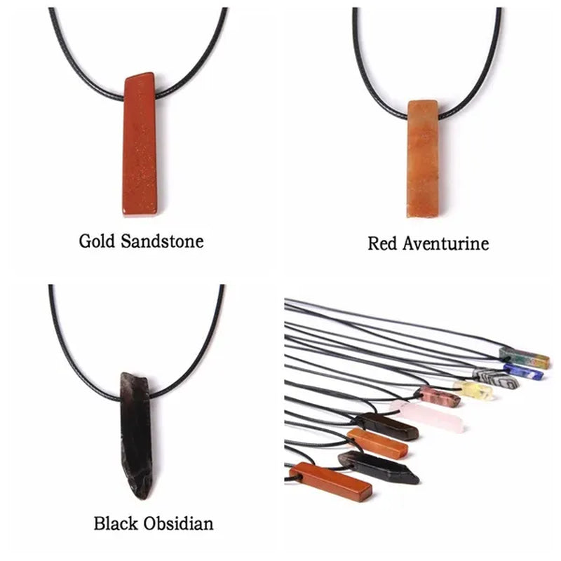 Unique Design Stone Pendant Necklace Fashion Black Rope Natural Stone Aquamarine Amethyst Citrine Beads Necklace Men Women Jewelry