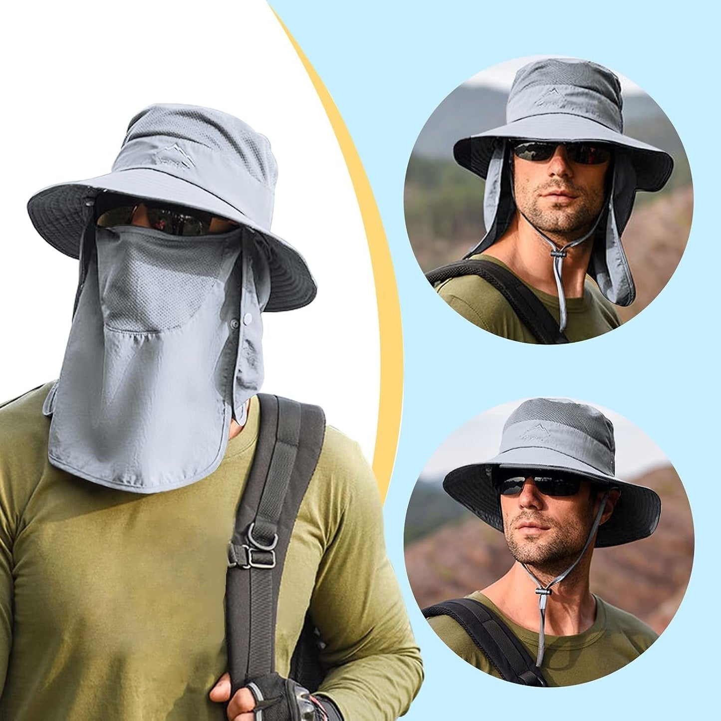 Fishing Hat for Men & Women, Outdoor UV Sun Protection Wide Brim Hat with Face Cover & Neck Flap