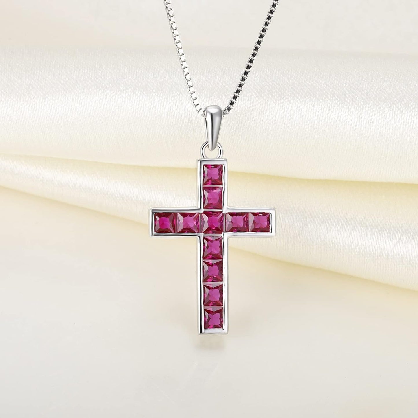 Cross Necklace Sterling Silver Criss Pendant Gemstones Crucifix Jewelry for Women