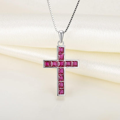 Cross Necklace Sterling Silver Criss Pendant Gemstones Crucifix Jewelry for Women