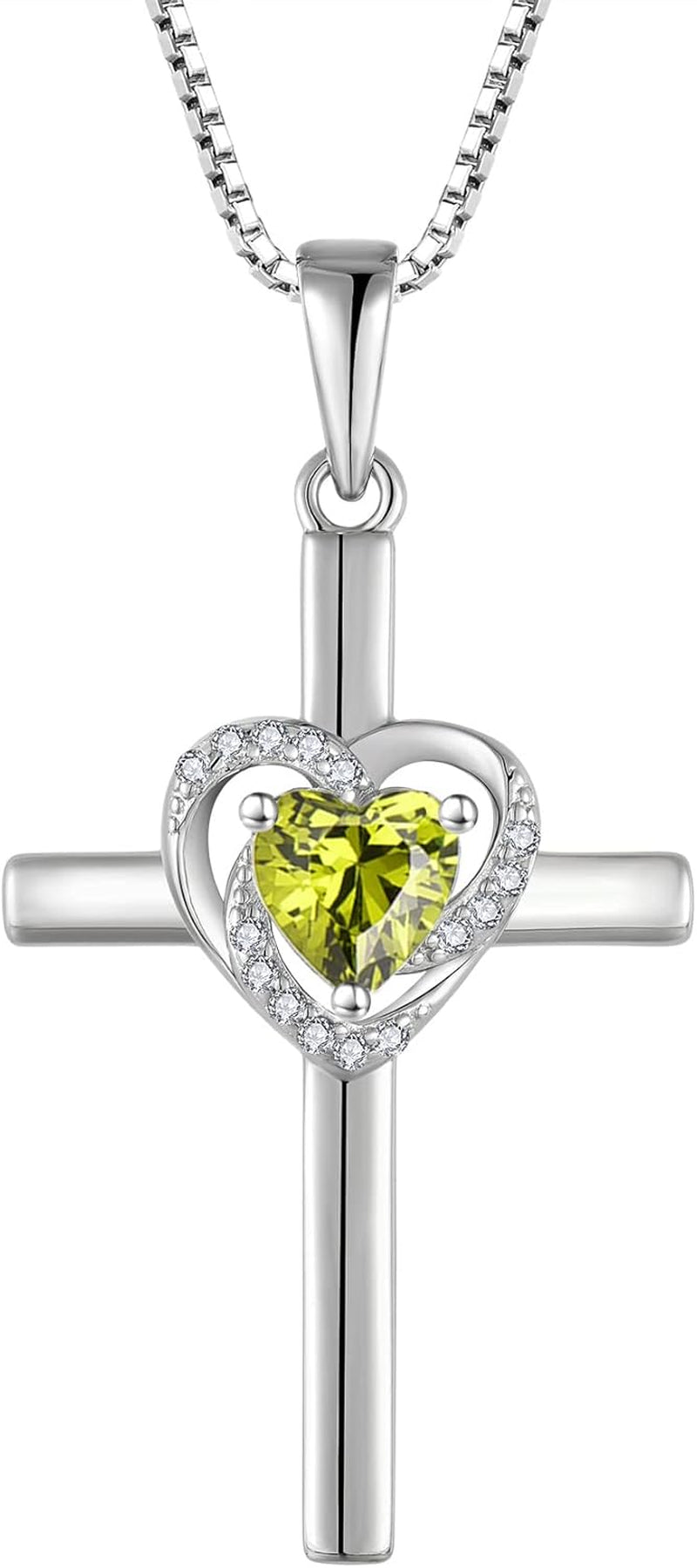 Cross Necklace for Women 925 Sterling Silver Heart Cross Necklace Birthstone Created Gemstone Pendant Jewelry Gifts for Women