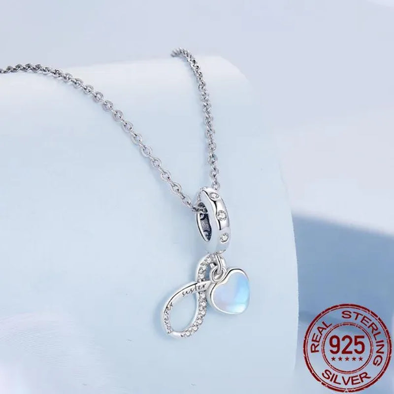 925 Sterling Silver Eternal Sisterhood Pendant Infinite Symbol Love Heart Zircon Pendant Charm for Women Bracelet Necklace DIY