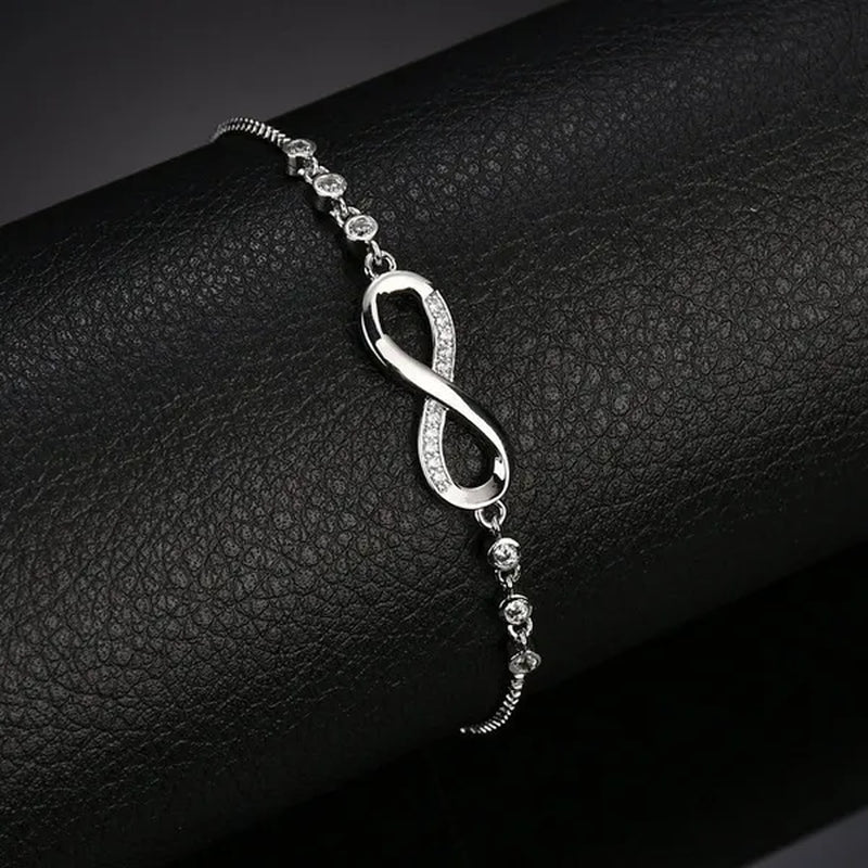 1Pc New Arrival 925 Sterling Silver Charm Bracelet Jewelry  Infinity Eight Crystal Diamond Link Chain Bracelet Ankle Bracelets for Women