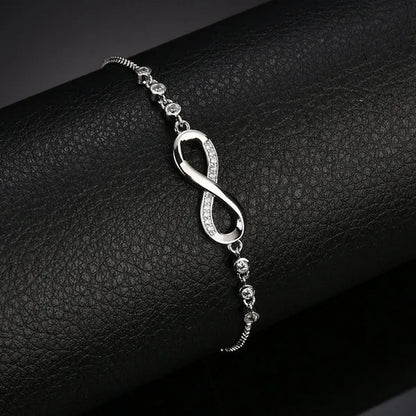 1Pc New Arrival 925 Sterling Silver Charm Bracelet Jewelry  Infinity Eight Crystal Diamond Link Chain Bracelet Ankle Bracelets for Women