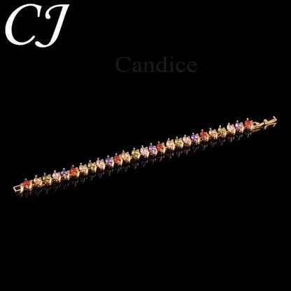 CANDICE Indian Design Real Gold Plated Multicolor Zircon Stones Tennis Bracelets For Dance Party Accessories