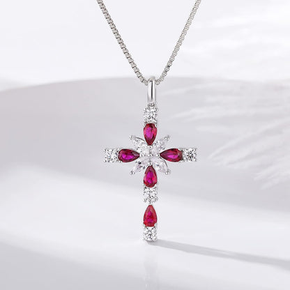 Star Cross Necklace for Women 925 Sterling Silver Infinity Diamond Cross Pendant with Birthstone Cubic Zirconia, Cross Jewelry for Women Mom