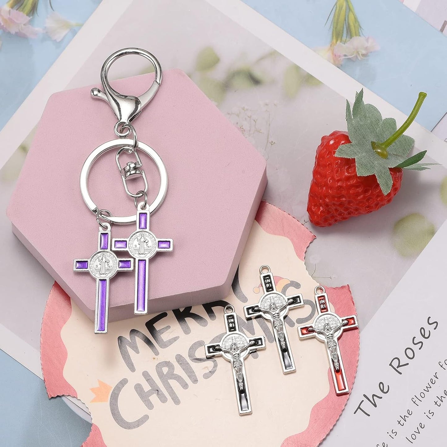 30Pcs Mixed Gold Plated Enamel Cross Charm Pendant for DIY Jewelry Making Necklace DIY Jewelry Accessories 21Mmx39.5Mm (A625)