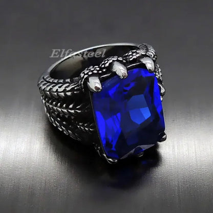 MEN'S BOY"S Dragon Claw Sapphire Ruby Blue CZ 316L Silver Stainless Steel Biker Ring US Size 8 To15 - WORLD TIME VISITS