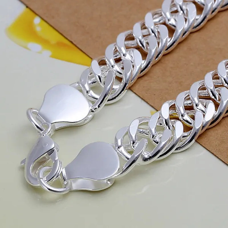 NEW! Exquisite Men Solid Heavy 925 Sterling Silver Smooth Necklace Bracelet Curb Chain Jewelry