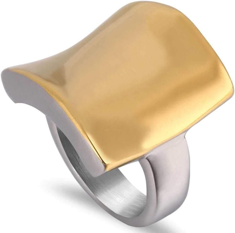 18K Gold Plated Stainless Steel Curved Shape Chunky Style Cocktail Party Wedding Statement Ring