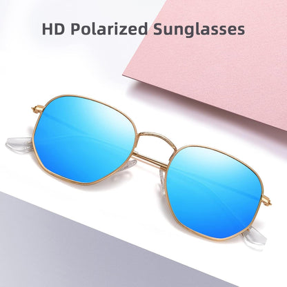 Polarized Hexagon Sunglasses for Women Men Polygon Square Sun Glasses UV400 Protection Metal Frame