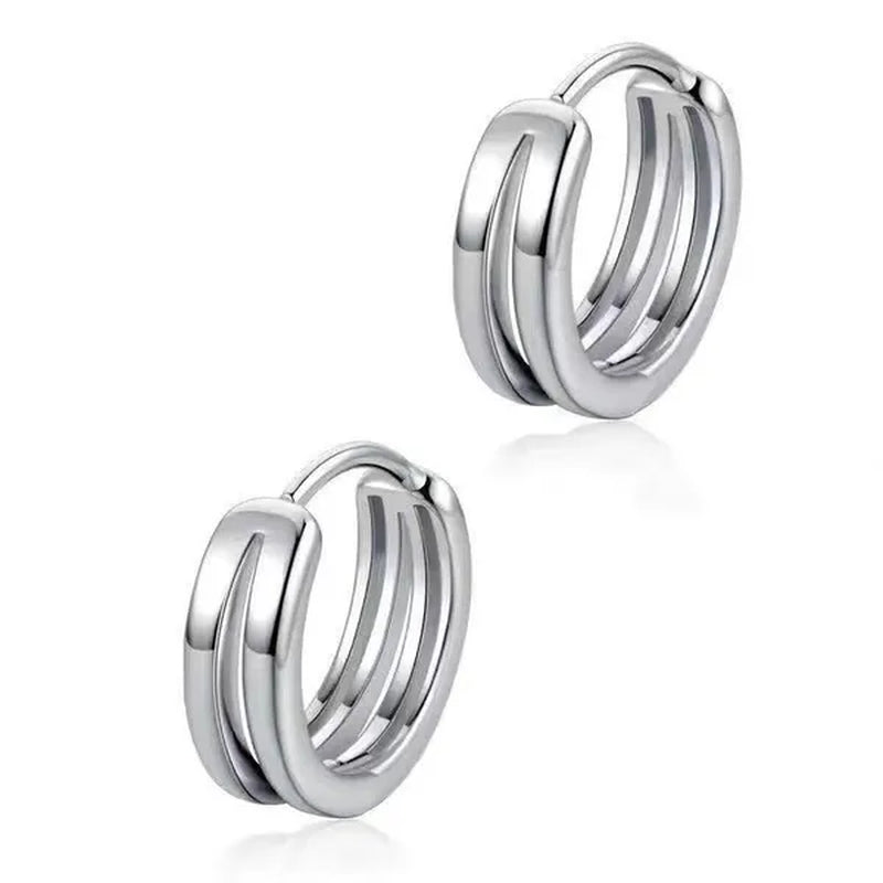 Stainless Steel Hoop Earrings Punk Style Multilayer round Double Hip Hop Earrings Gunblack Silver Plated Pierced Stud Earrings Men'S Jewelry