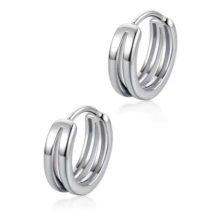 Stainless Steel Hoop Earrings Punk Style Multilayer round Double Hip Hop Earrings Gunblack Silver Plated Pierced Stud Earrings Men'S Jewelry