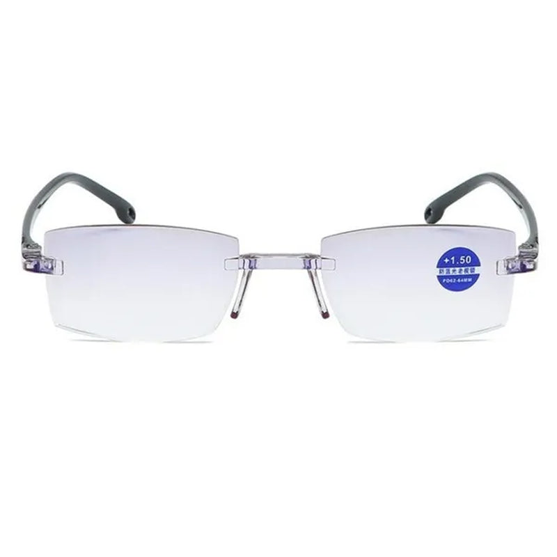 Rimless Diamond-Cut Reading Glasses Anti-Blue Light and Blue Film Integrated for Women Men Full Degree +1.0 +1.5 +2.0 +2.5 +3.0 +3.5 +4.0