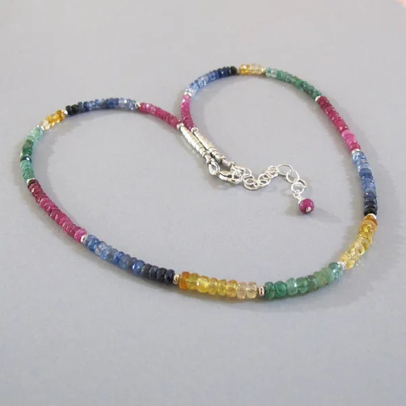 Ruby Emerald Sapphire Citrine Necklace Sterling Silver Djstrang Red Pink Green Blue Yellow Multi Gemstone Boho Sundance Style Wedding