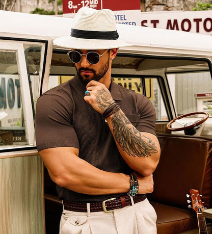 Men'S Knit Polo Shirts Short Sleeve Texture Lightweight Golf Shirts Sweater