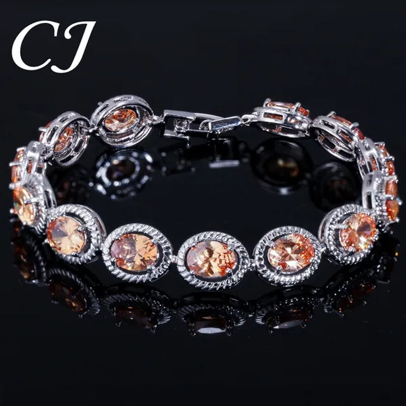 CANDICE Luxury Quality Oval Blue Crystal Women Strand Bracelet Bangles Setting Stylish Silver Plating CZ Hand Jewelry for Lady Anniversary Birthday Gifts
