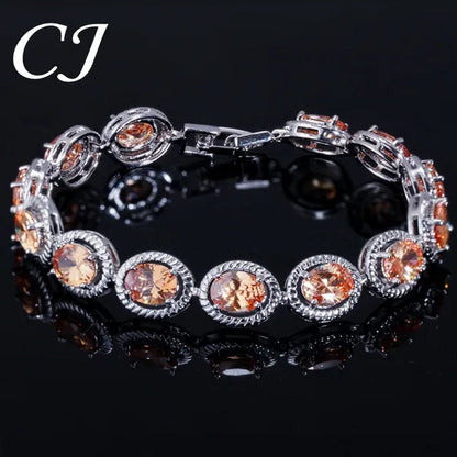 CANDICE Luxury Quality Oval Blue Crystal Women Strand Bracelet Bangles Setting Stylish Silver Plating CZ Hand Jewelry for Lady Anniversary Birthday Gifts