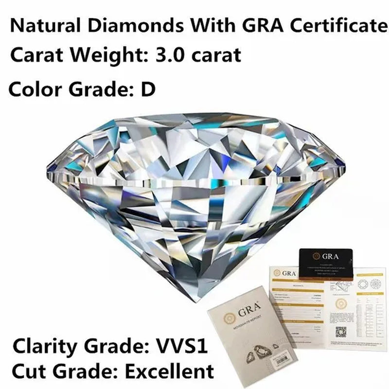 Natural Moissanite D Color Round Shape VVS1 Excellent Clarity Natual Moissanite with GRA Certificate Report and Card 1.0 Carat/ 2.0 Carat /3.0 Carat/4.0 Carat/5.0 Carat