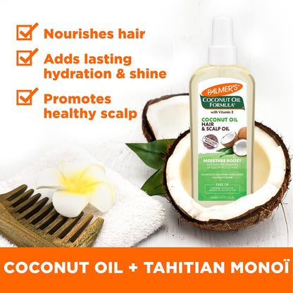 Coconut Oil Moisture Boost, Restorative Hair and Scalp Oil Spray, Lasting Hydration and Shine for Dry or Damaged Hair, Promotes Scalp Health, 5.1 Oz
