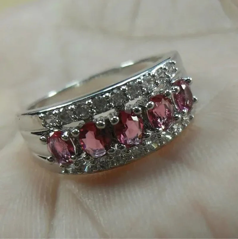Natural 2.95CT Sapphire/Emerald/Ruby/Alexandrite/White Diamond 14K White Gold Ring Size 6-11