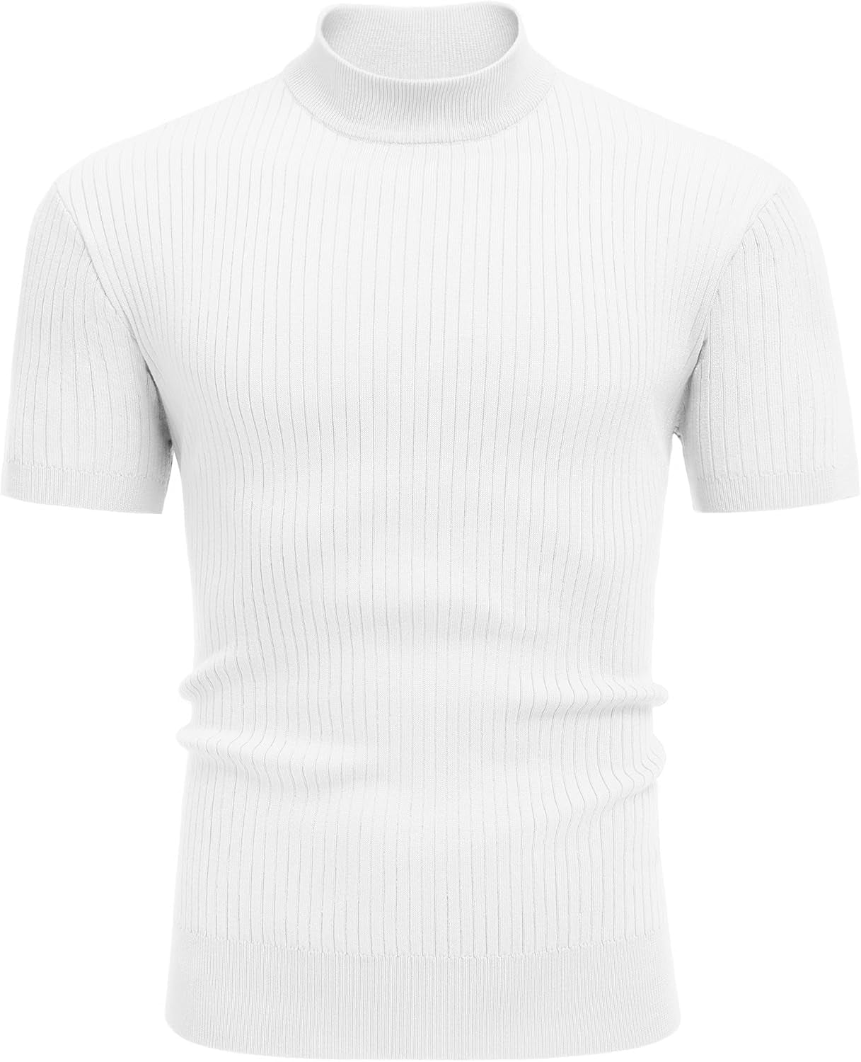 Men'S Mock Turtleneck Sweater Short Sleeve Casual Basic Tops Ribbed Knit Pullover Solid Tee