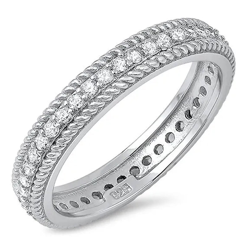 Sterling Silver 925 Diamond Cubic Zirconia CZ Vintage Antique Women's Eternity Wedding Band Ring Size 5-10 - WORLD TIME VISITS