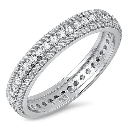 Sterling Silver 925 Diamond Cubic Zirconia CZ Vintage Antique Women's Eternity Wedding Band Ring Size 5-10 - WORLD TIME VISITS