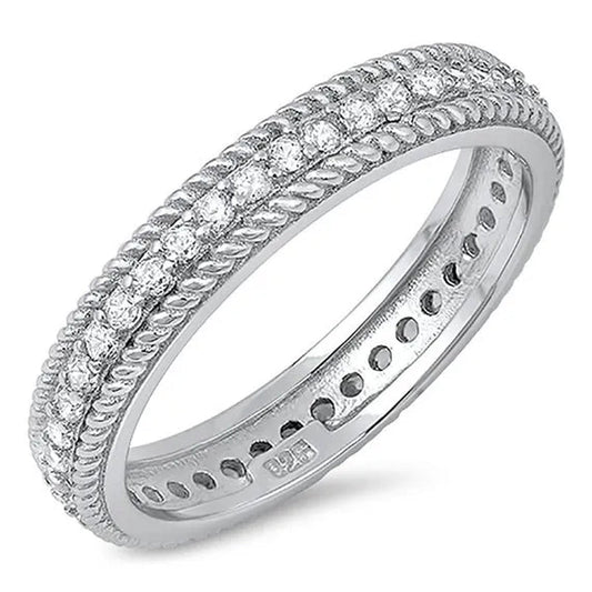Sterling Silver 925 Diamond Cubic Zirconia CZ Vintage Antique Women's Eternity Wedding Band Ring Size 5-10 - WORLD TIME VISITS