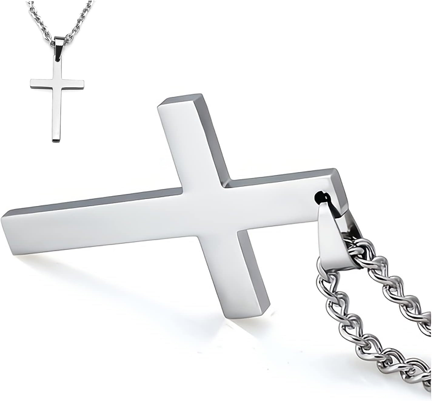 Cross Necklace for Men Silver Premium Alloy Solid Color Cross Pendant Necklace for Men Women Teens - WORLD TIME VISITS